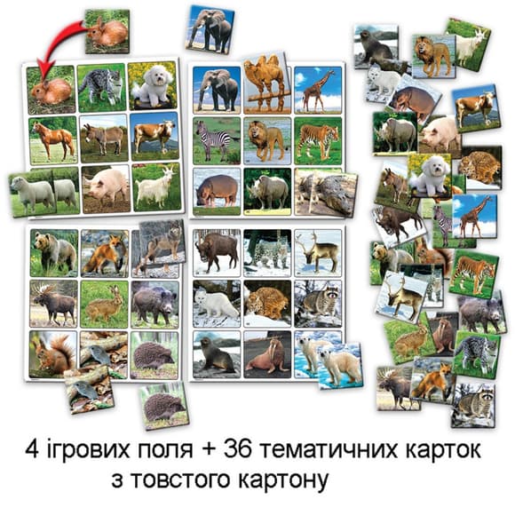 Настольная  игра супер ЛОТО "Животные" 81923 из 36 карточек животных                                                                          