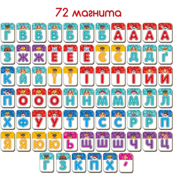 Детский набор магнитов Щенячий патруль "Азбука" Magdum ML4034-12