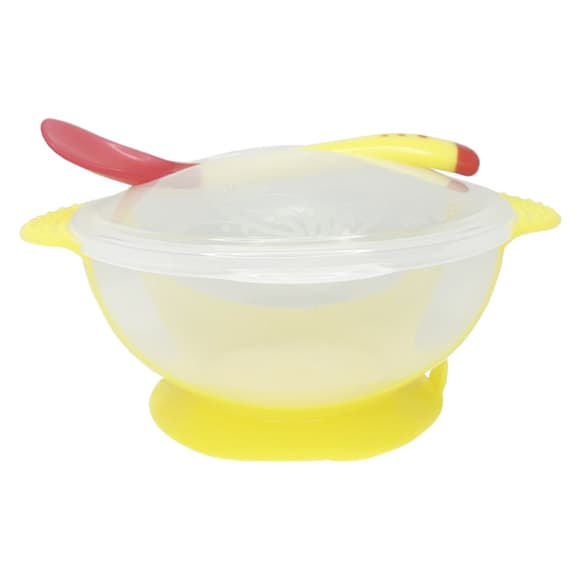 Тарілка на присосці прозора MGZ-0100(Yellow) з термоложкою та кришкою