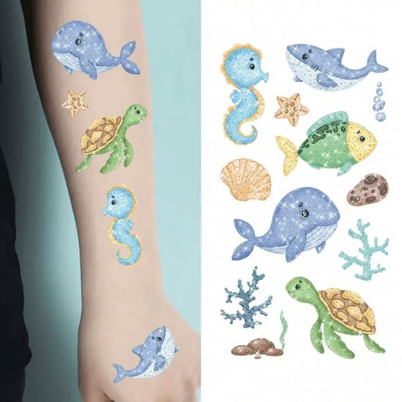 Набор детских блестящих временных тату «Морские животные» kids-tatto-see-set10