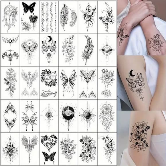 Набор временных тату «Черные мини» black-tattoo-mini-set-30 из 30 черных по 9,5 х 5,5 см