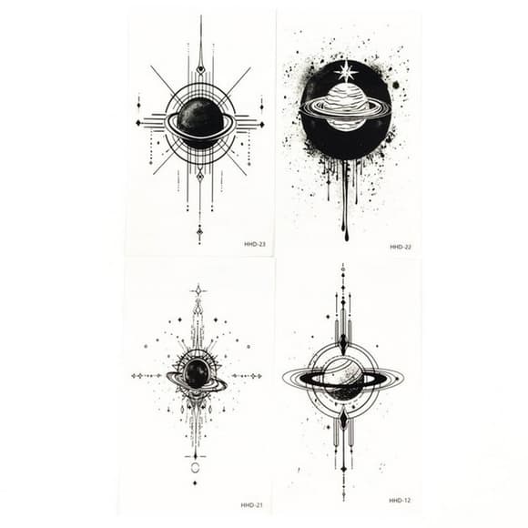 Набір тимчасових тату "Космос" black-tattoo-mini-set-space із 4 чорних по 9,5 х 5,5 см             