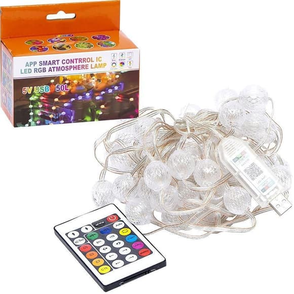 Г ірлянда RGB з пультом "Кулька велика" D-52 Smart, USB 50L 5 метрів, змінює колір 