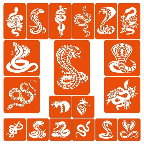 Набор трафаретов для биотату "Змеи - большой микс" snakes-big-mix 19 штук