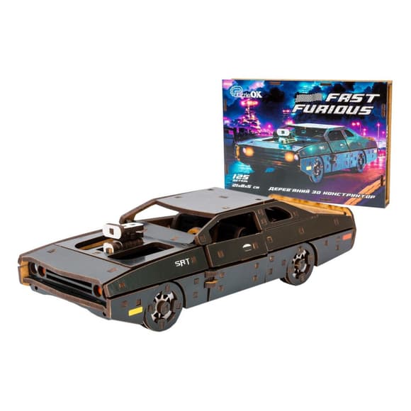 Деревянный 3D конструктор "Fast Furious" Puz-62519, 125 деталей, черный