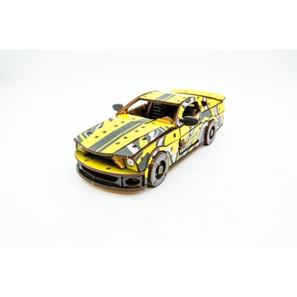 Деревянный 3D конструктор "Muscle car GT" Puz-00638, 162 детали, желтый