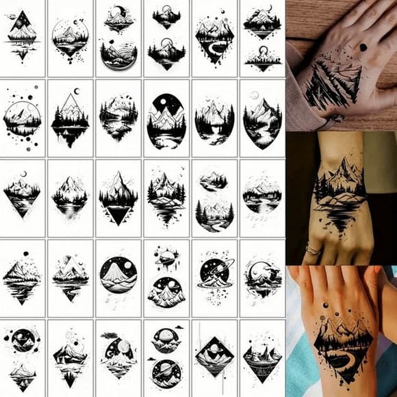Набор детских временных тату "Черные мини №3" black-tattoo-mini-set-3-3, 30 штук по 9,5*5,5 см