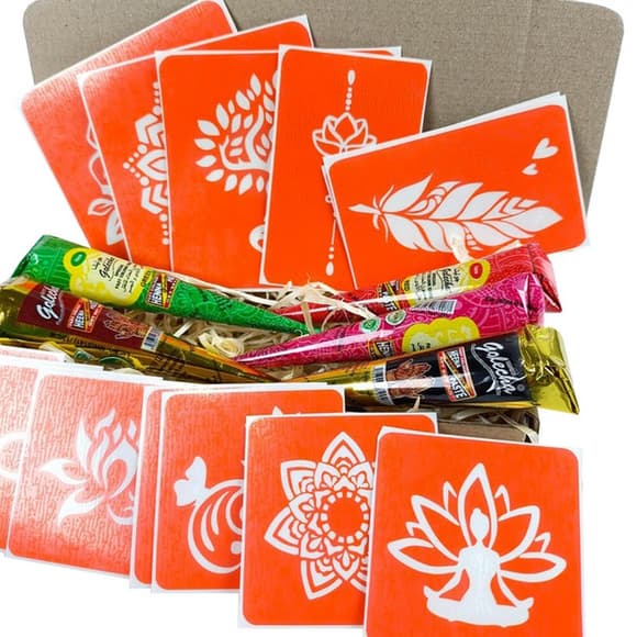 Набор цветной хны с трафаретами для био-тату №4 color-henna-set-04