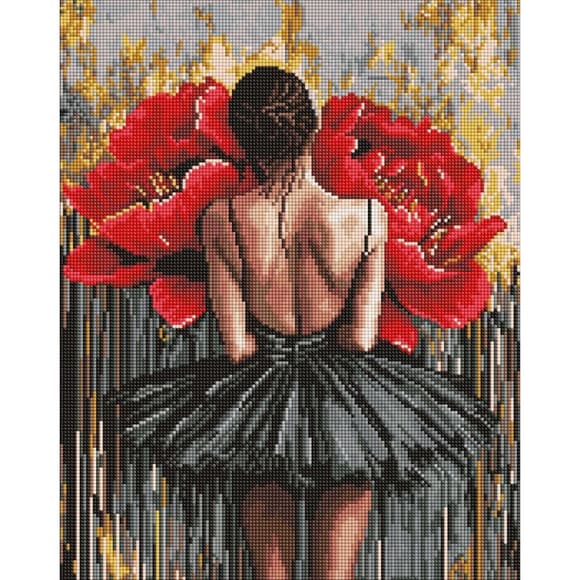 Алмазна мозаїка "Балерина з червоними півоніями" ©art_selena_ua AMO8356, 40х50 см