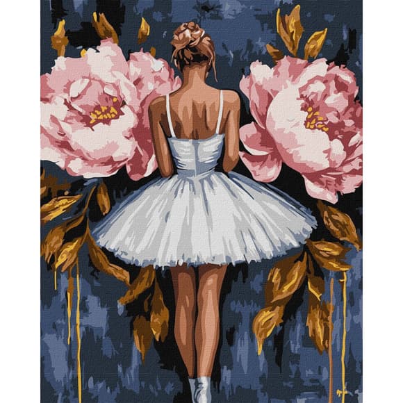 Картина по номерам "Балерина с розовыми пионами" ©art_selena_ua KHO8662, 40x50 см