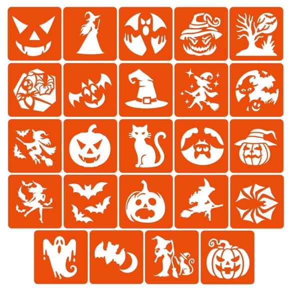 Набор трафаретов для био-тату "Хэллоуин №2" Hallowween-2-24, 24 трафарета 6х6 см
