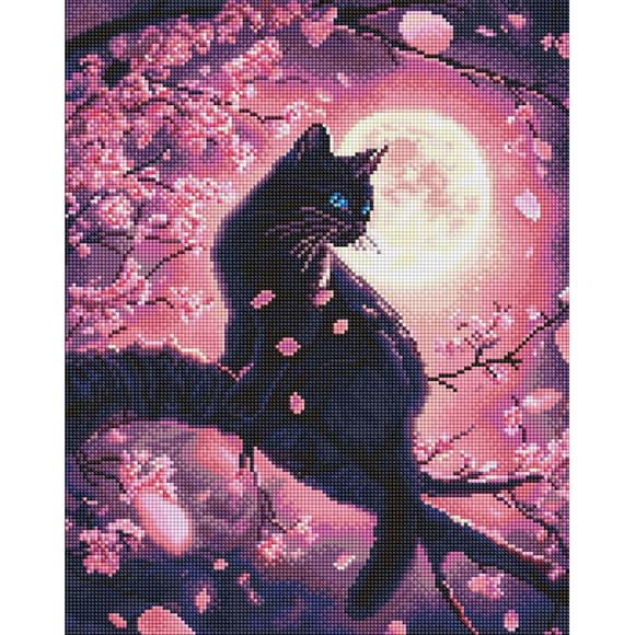 Алмазная мозаика "Волшебный кот среди сакуры" AMO8220, 40х50 см