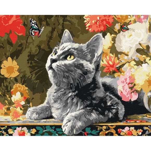 Картина по номерам "Котенок и бабочки" ©art_selena_ua KHO6818, 40х50 см