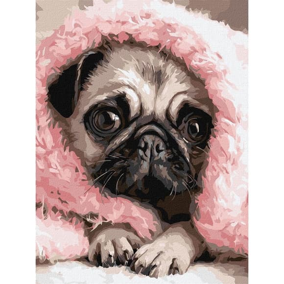 Картина по номерам "Укутанный мопс" ©art_selena_ua KHO6839, 30х40 см