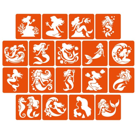 Набор трафаретов для био-тату "Русалки" mermaids-5x5-18, 18 трафаретов