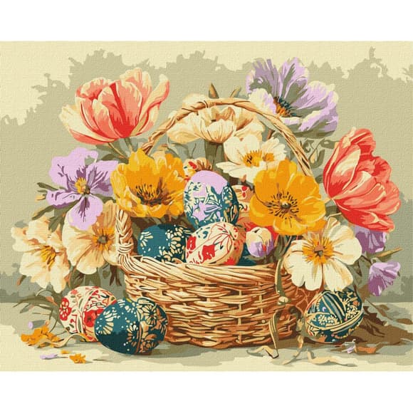 Картина по номерам "Пасхальная корзина с цветами" ©art_selena_ua KHO5186, 40х50 см 
