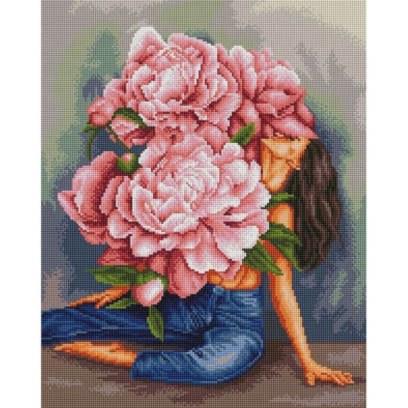 Алмазная мозаика "Водоворот пионов" @hidariaa DBS1064, 40х50 см