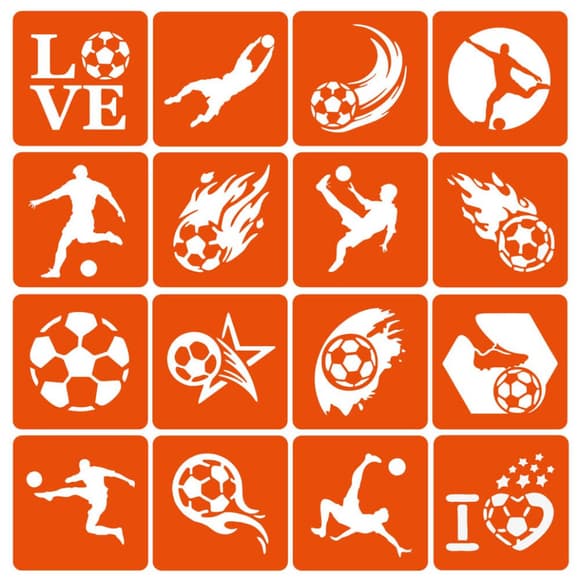 Набор трафаретов для био-тату "Футбол" (football-simple-16) 16 шт, 6х6 см
