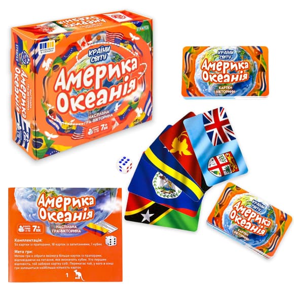 Настольная игра Страны мира Америка и Океания 31104 карточки 72 шт, кубик