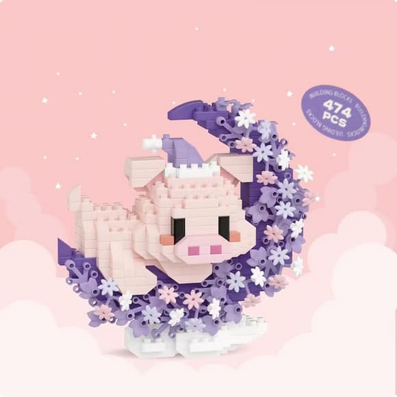 Детский конструктор Розовая свинка 8981 серии "Cute Moon", 474 детали