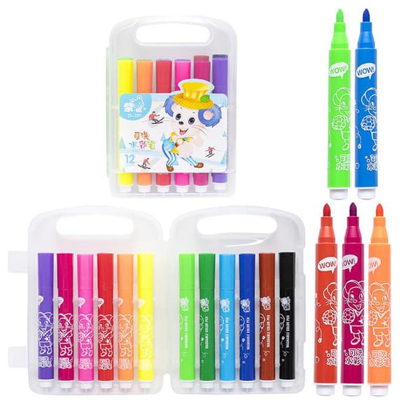 Набор фломастеров "Water color pen" 229-12(Blue) 12 цветов, в пластиковом боксе