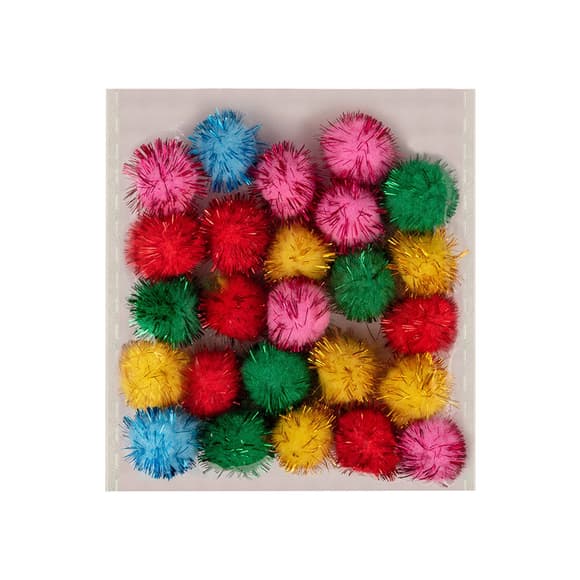 Декоративні помпони з люрексом для творчості Pom-poms-2.5, d-2.5 см, 20 шт