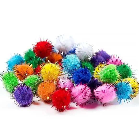 Декоративні помпони з люрексом для творчості Pom-poms-1.5, d-15 мм, 54 шт