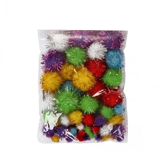 Декоративні помпони з люрексом для творчості Pom-poms-4, d-1,5/2,5 см, 20 шт