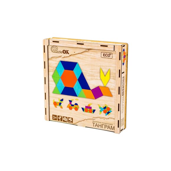 УЦІНКА!!! Дерев'яна головоломка "Танграм" PuzzleOK Puz-33654-UC 144 елементи