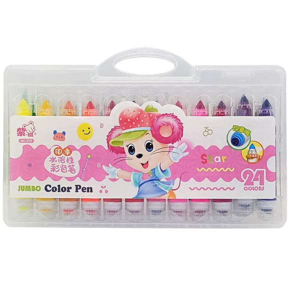 УЦІНКА!!! Дитячий набір фломастерів JUMBO 209-24(Pink)-UC зі штампиком 24 кольори