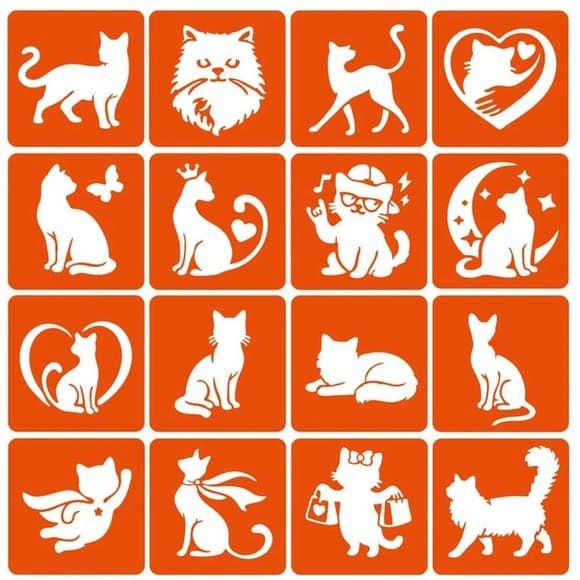 Набор трафаретов для био-тату "Котики" Fresh Tattoo cats-6x6-16