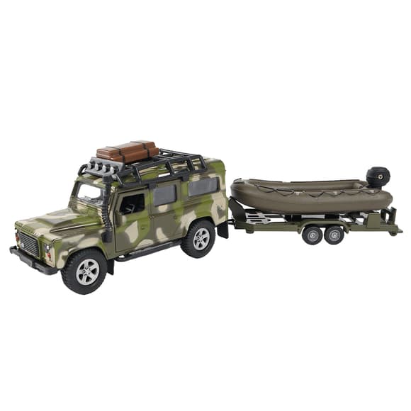 Игровой набор – Land Rover Defender Mилитари (с лодкой)