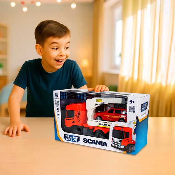 Игровой набор серии Big Truck – Эвакуатор Scania с машиной (свет, звук)