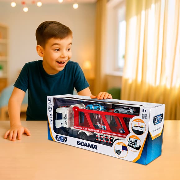 Игровой набор серии Large Truck – Автоперевозчик Scania (4 машины, свет, звук)