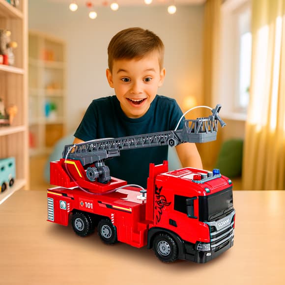 Автомодель серии Super Big Truck – Пожарная машина Scania (свет, звук, функ. воды)