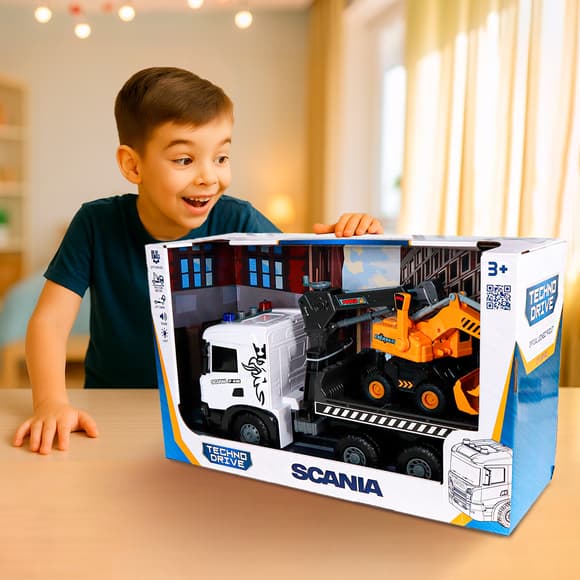 Игровой набор серии Super Big Truck – Автокран Scania с экскаватором (свет, звук)