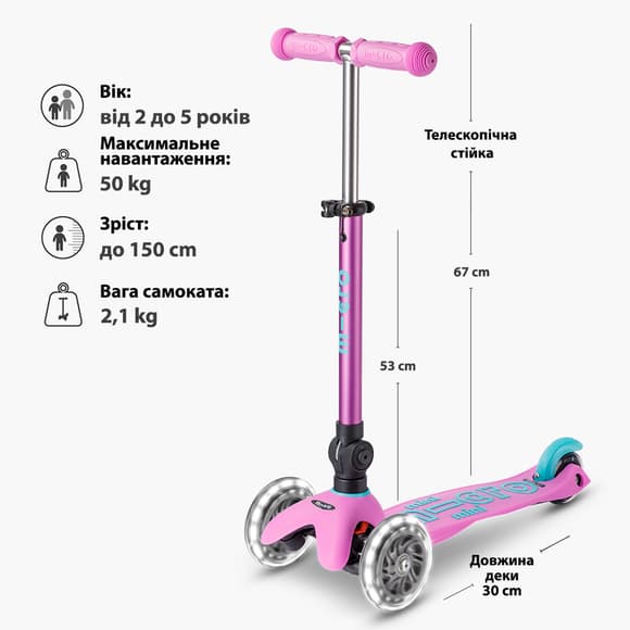 Самокат MICRO складной серии Mini Deluxe Foldable LED – Лавандовый