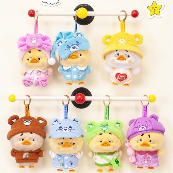 Коллекционная мягкая игрушка с кольцом POP TOP 1983toys серии Upset Duck x Care Bears - Будь радугой