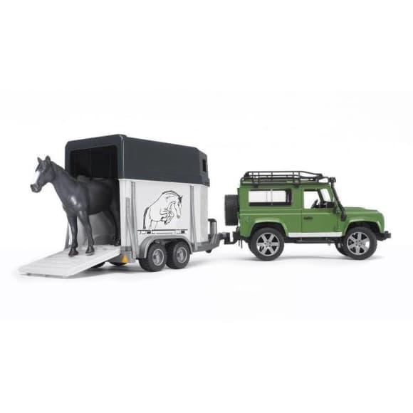 Автомодель Bruder Джип Land Rover Defender з причепом для перевезення коней та конячка (02592)