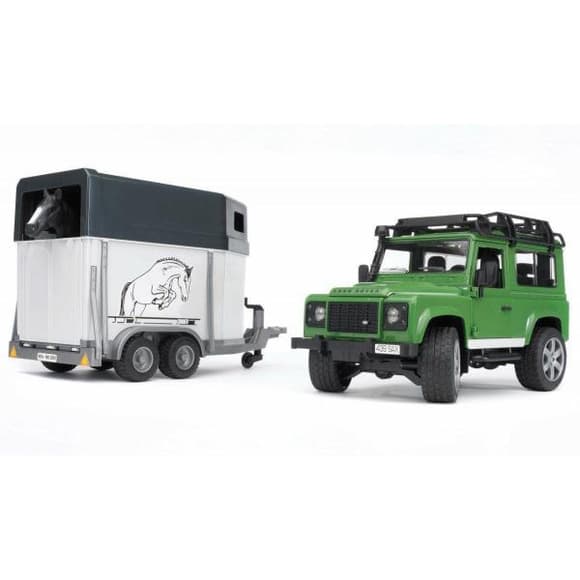 Автомодель Bruder Джип Land Rover Defender з причепом для перевезення коней та конячка (02592)