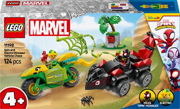 Конструктор LEGO Marvel Павук і його неймовірні друзі Перегони на електромобілях з динозаврами 124 деталі (11198)