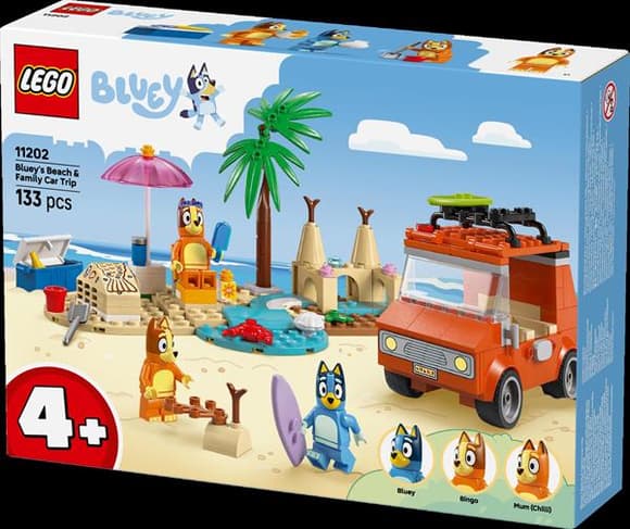 Конструктор LEGO Bluey Пляж і сімейна поїздка на автомобілі Блуї 133 деталі (11202)