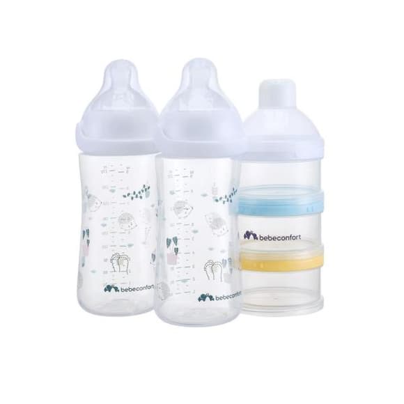 Набір пляшечок для годування Bebe Confort Emotion Physio з диспенсером Urban Garden 270 мл білий (3102209180)