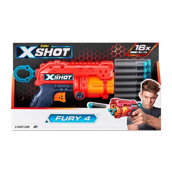 Швидкострільний бласте р X-Shot Red Excel Fury 4 із 16 патронами (36377R)