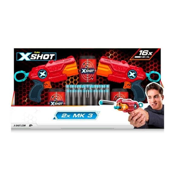 Набір швидкострільних бластерів X-Shot Red Excel MK 3 Double 2 бластери 3 банки 16 патронів (36432R)