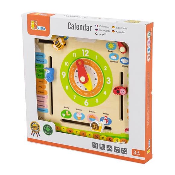 Дерев'яний календар Viga Toys із годинником англ. мова (44538)