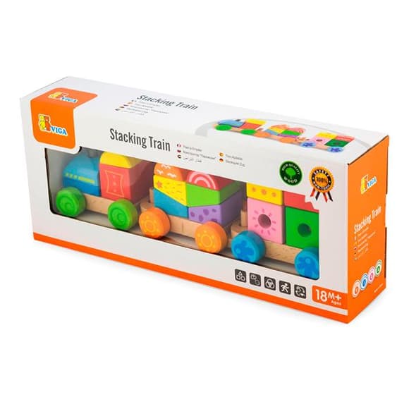 Деревянный поезд Viga Toys Яркие кубики (50534)