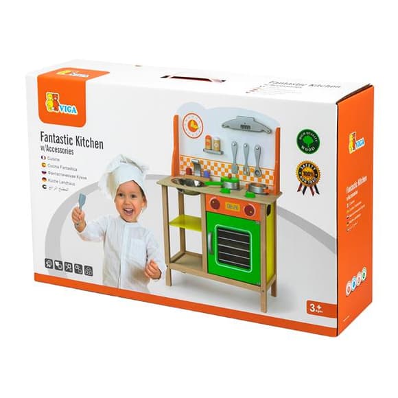 Детская кухня Viga Toys из дерева с посудой (50957FSC)