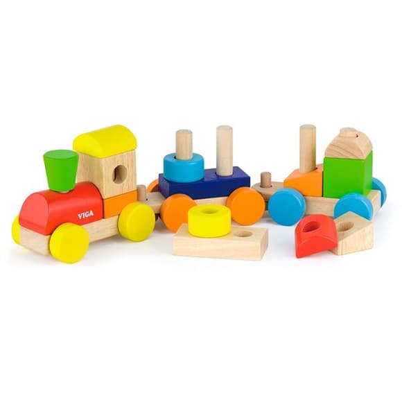 Деревянный поезд Viga Toys Цветные кубики (51610)