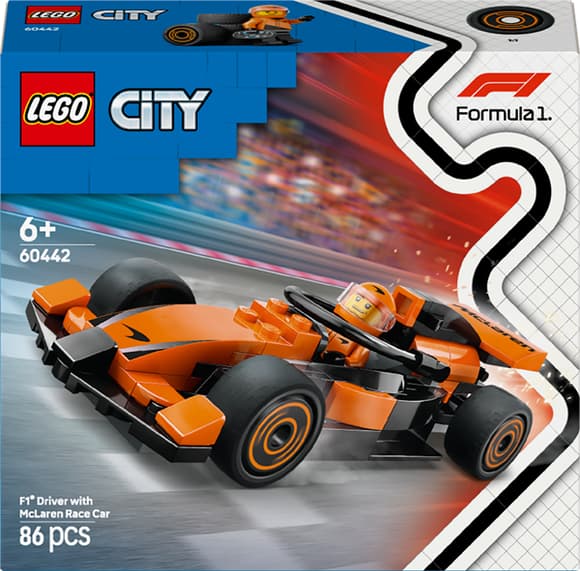 Конструктор LEGO City Пілот F1 з автомобілем для перегонів команди McLaren 86 деталей (60442)